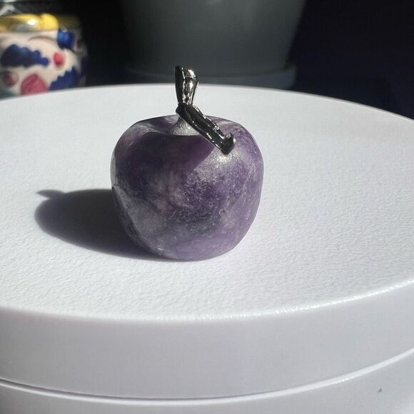 Lepidolite‎ Crystal Apple Carving / Pendant - Picture 6 of 11